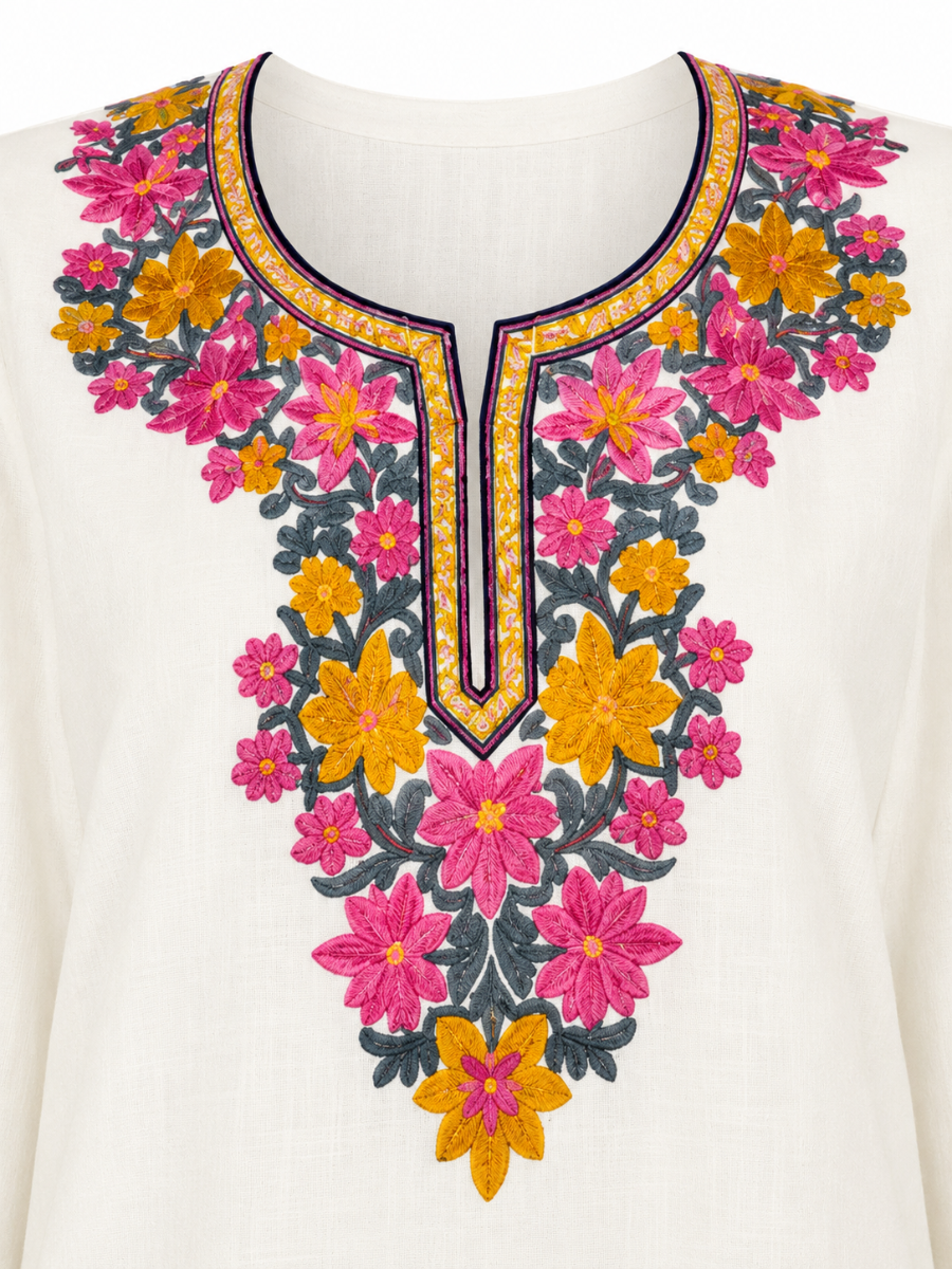 Noor : Kashmiri Aari embroidery summer Co-Ord Set | Light Gray